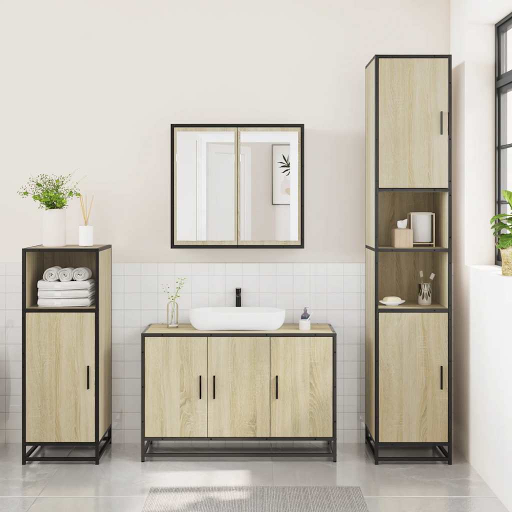3 Piece Bathroom Furniture Set Engineered Wood