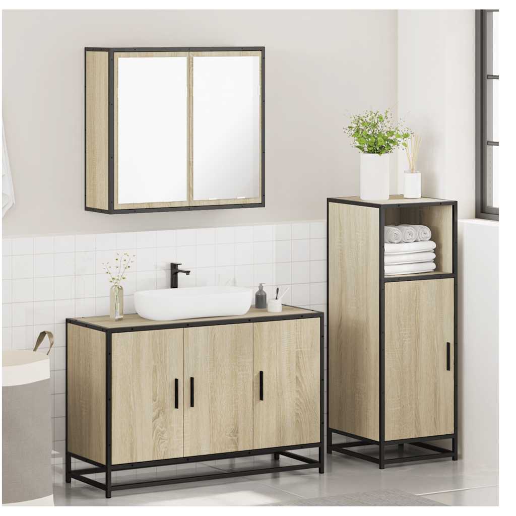 3 Piece Bathroom Furniture Set Engineered Wood