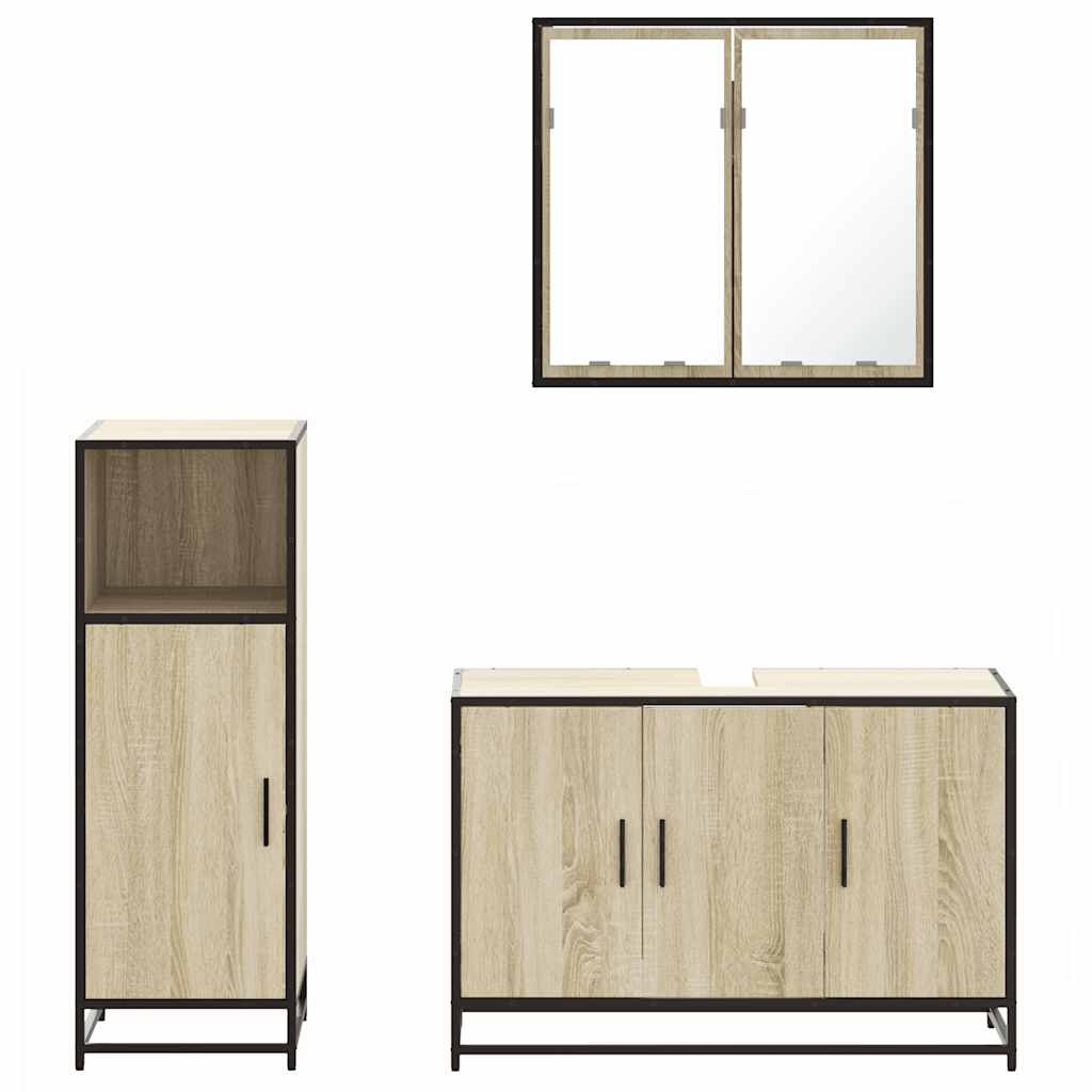 3 Piece Bathroom Furniture Set Engineered Wood