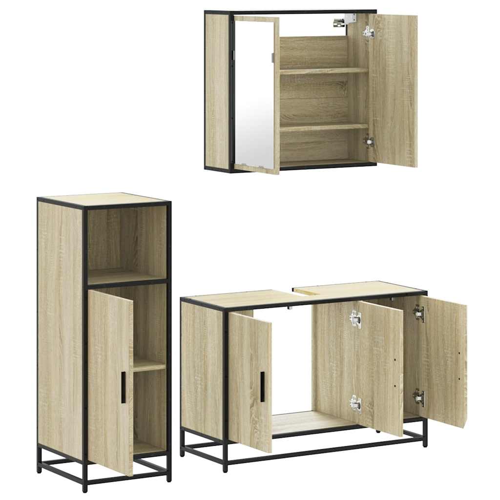3 Piece Bathroom Furniture Set Engineered Wood