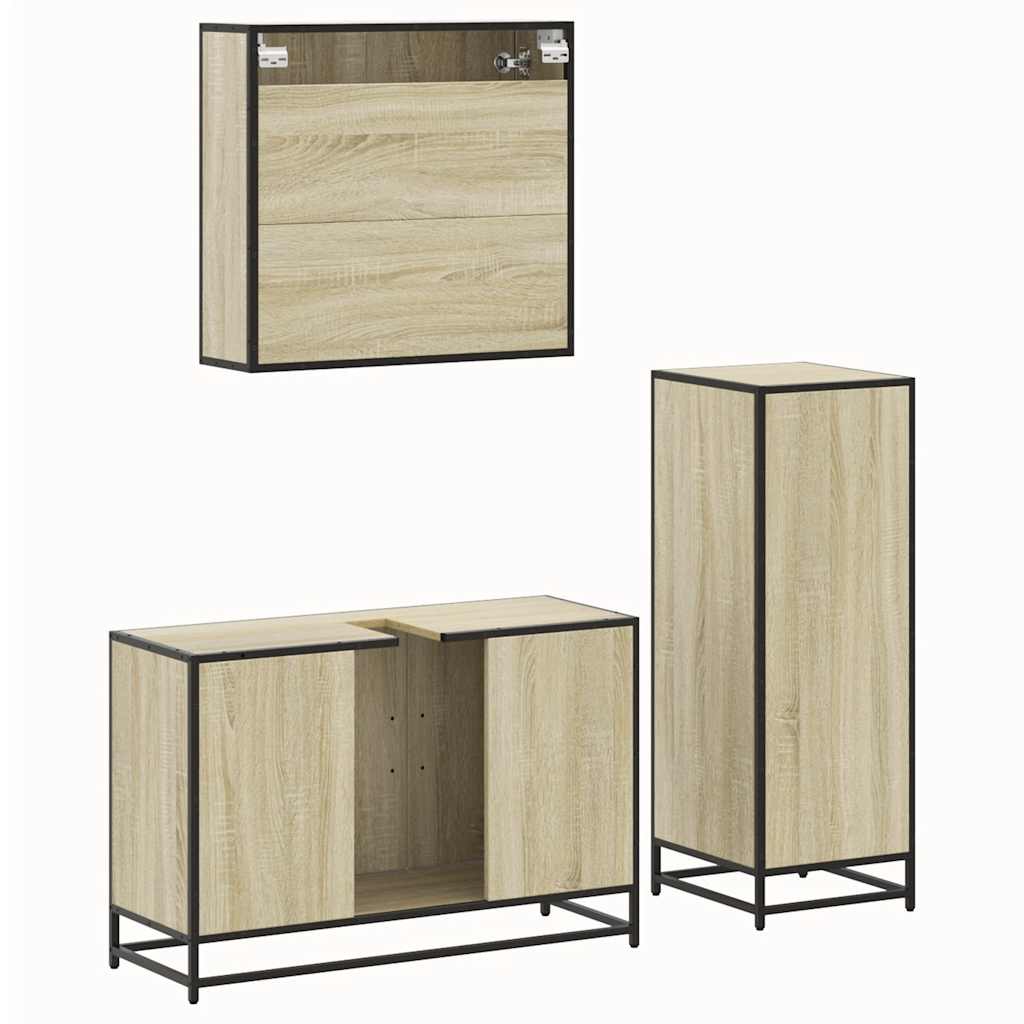 3 Piece Bathroom Furniture Set Engineered Wood