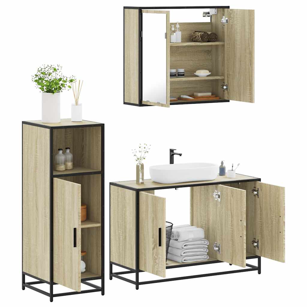 3 Piece Bathroom Furniture Set Engineered Wood