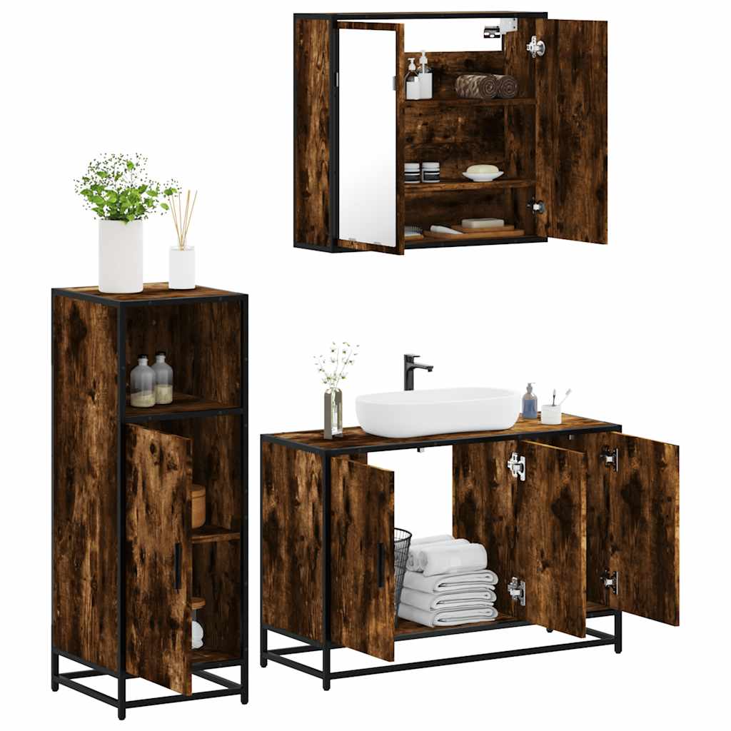 3 Piece Bathroom Furniture Set Engineered Wood
