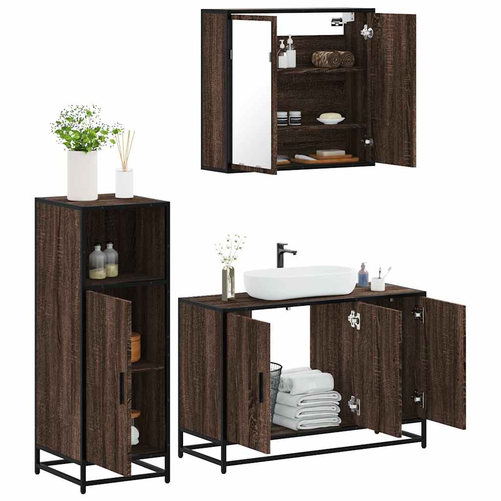 3 Piece Bathroom Furniture Set Engineered Wood