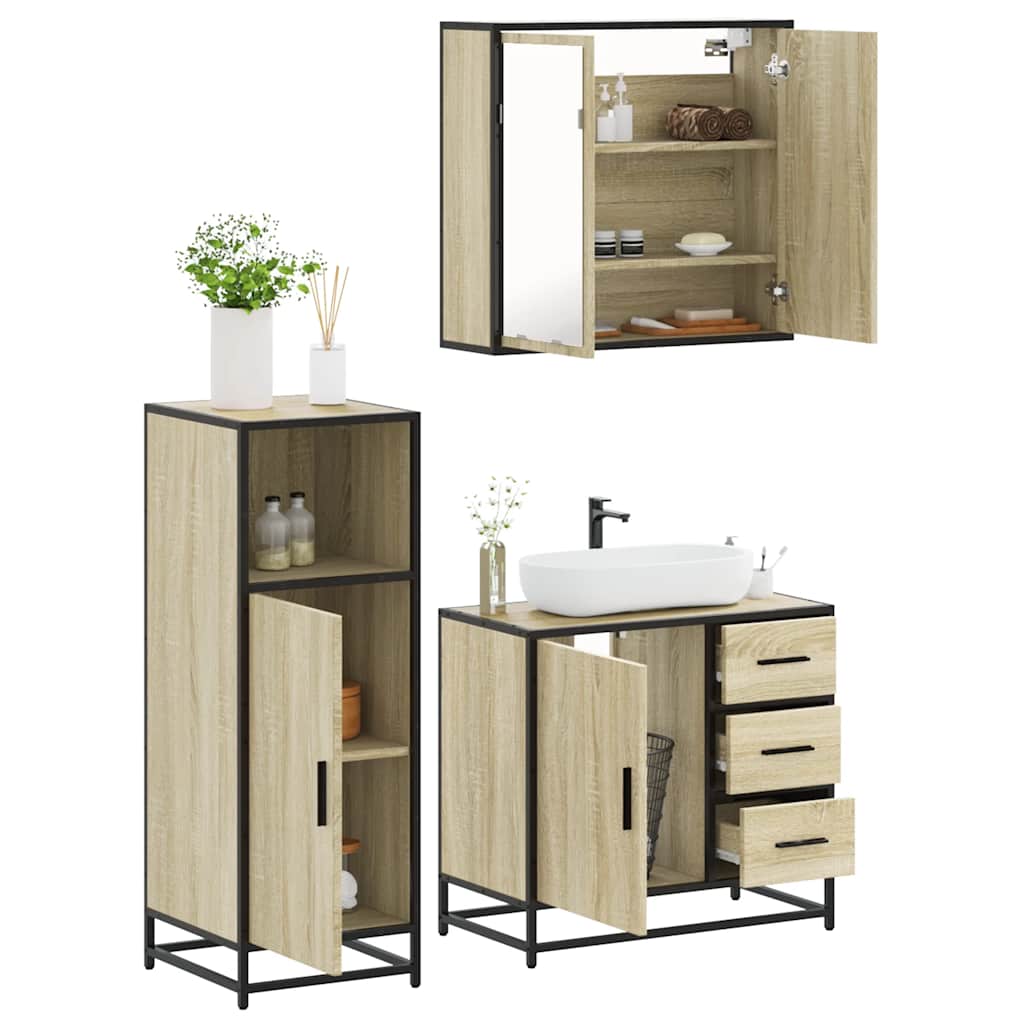 3 Piece Bathroom Furniture Set Engineered Wood
