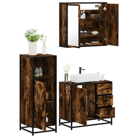 3 Piece Bathroom Furniture Set Engineered Wood