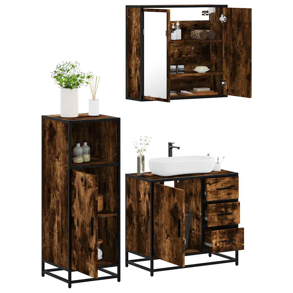 3 Piece Bathroom Furniture Set Engineered Wood
