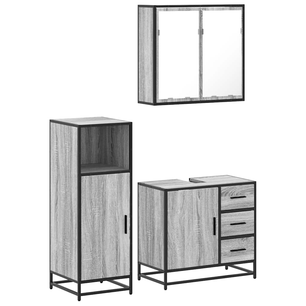 3 Piece Bathroom Furniture Set Engineered Wood