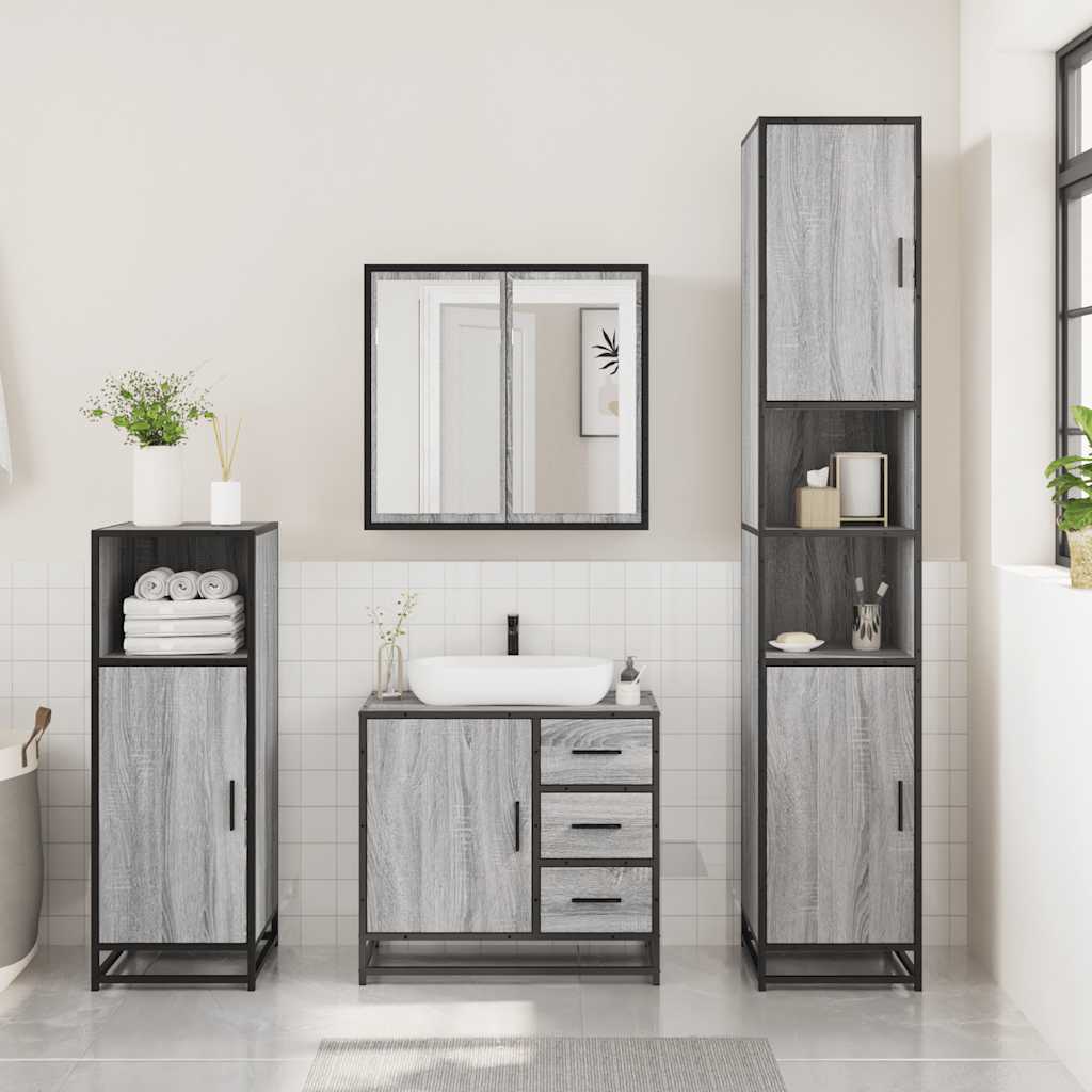 3 Piece Bathroom Furniture Set Engineered Wood