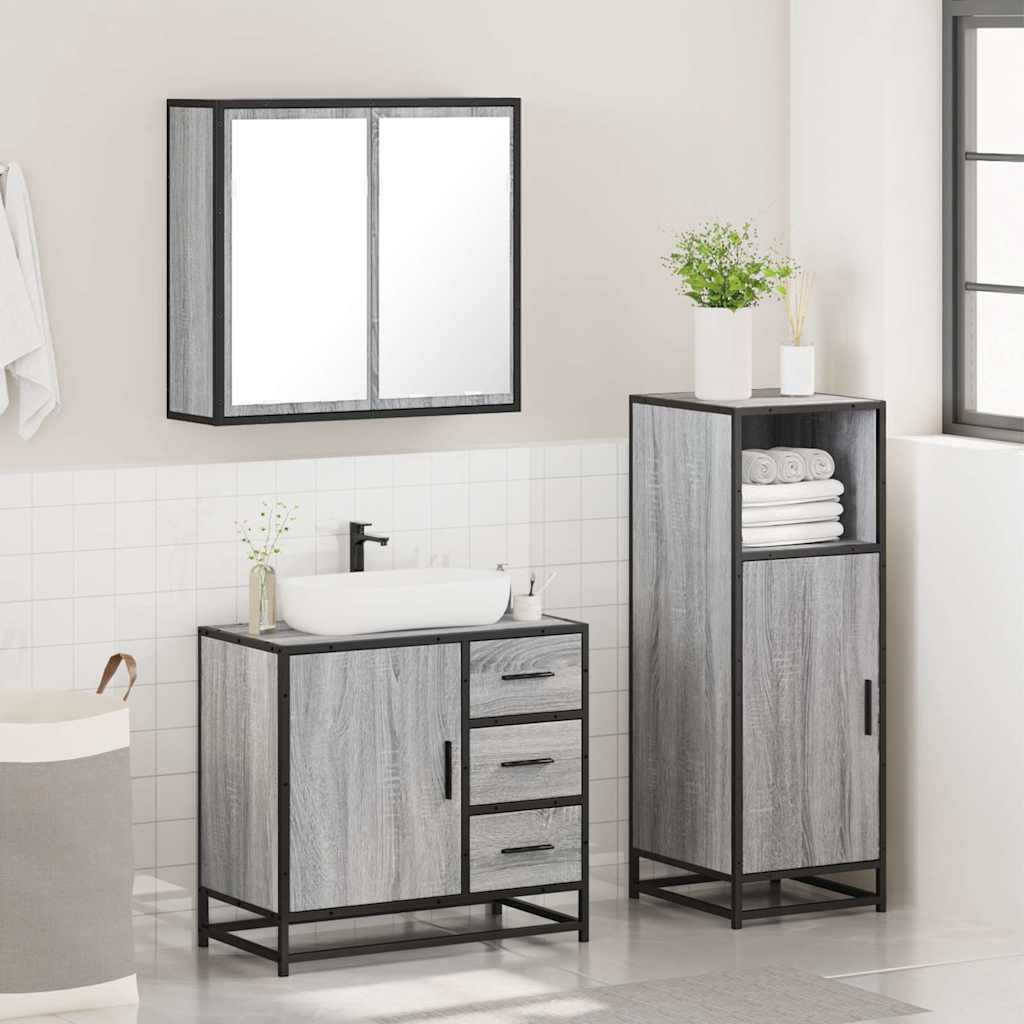 3 Piece Bathroom Furniture Set Engineered Wood
