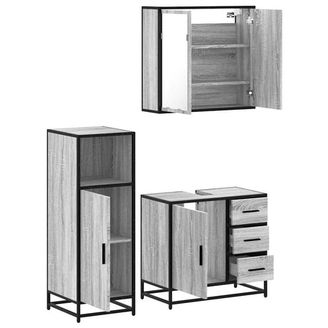3 Piece Bathroom Furniture Set Engineered Wood