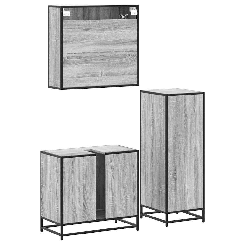 3 Piece Bathroom Furniture Set Engineered Wood