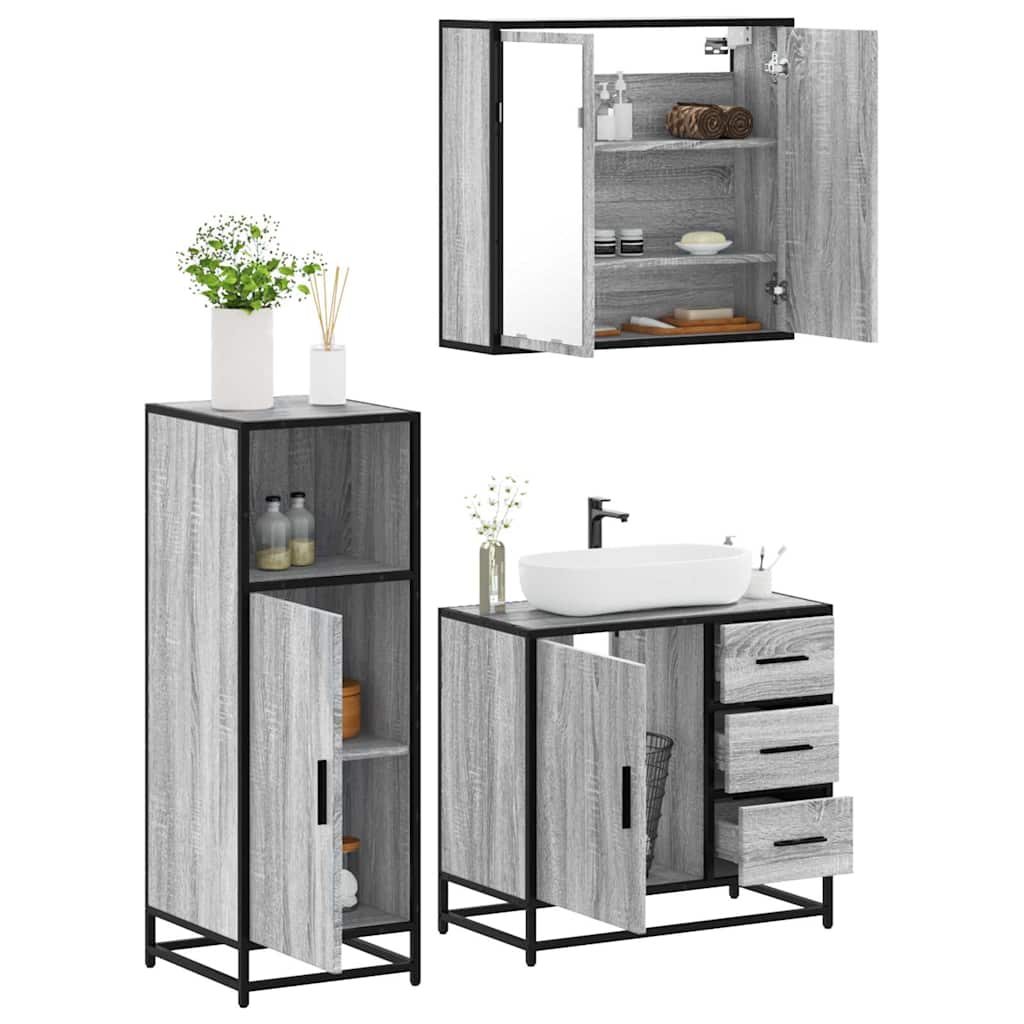 3 Piece Bathroom Furniture Set Engineered Wood