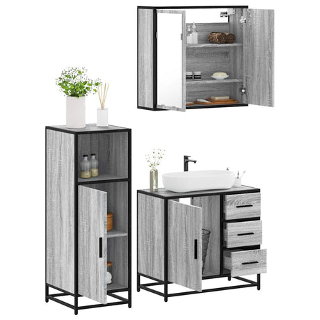 3 Piece Bathroom Furniture Set Engineered Wood
