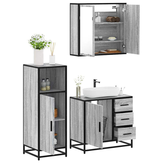 3 Piece Bathroom Furniture Set Engineered Wood