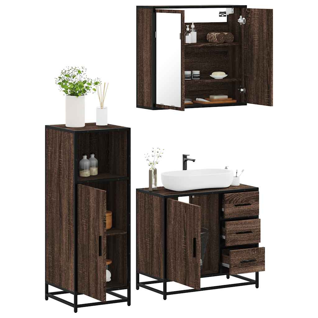 3 Piece Bathroom Furniture Set Engineered Wood