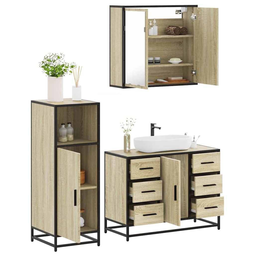 3 Piece Bathroom Furniture Set Engineered Wood