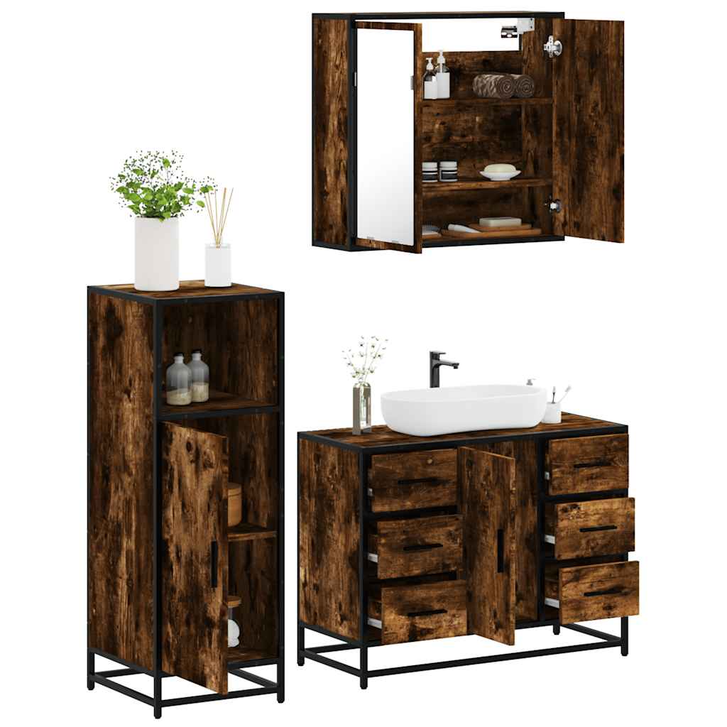3 Piece Bathroom Furniture Set Engineered Wood