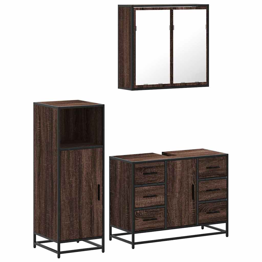 3 Piece Bathroom Furniture Set Engineered Wood
