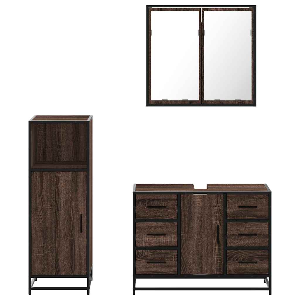 3 Piece Bathroom Furniture Set Engineered Wood