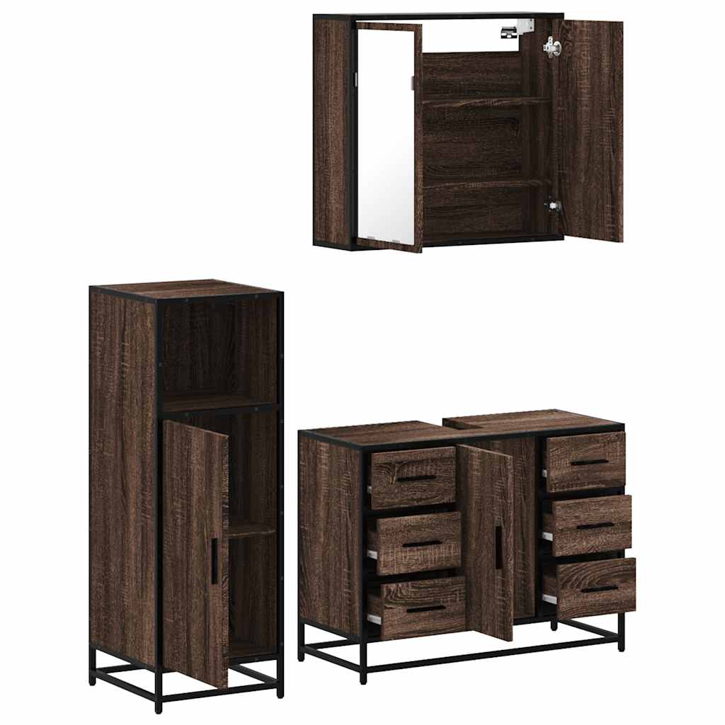 3 Piece Bathroom Furniture Set Engineered Wood