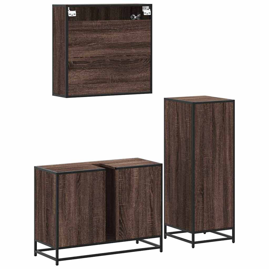3 Piece Bathroom Furniture Set Engineered Wood