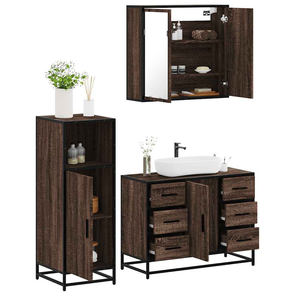 3 Piece Bathroom Furniture Set Engineered Wood