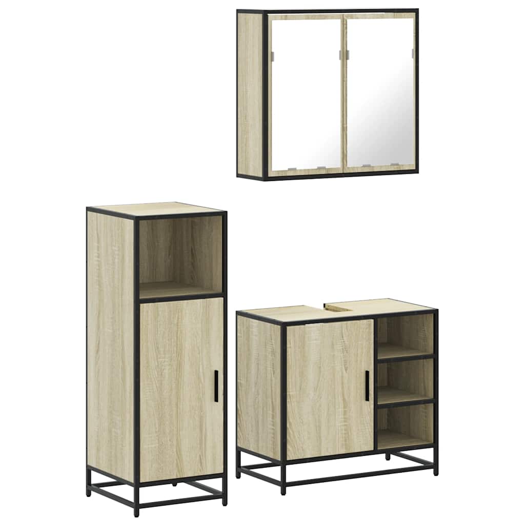 3 Piece Bathroom Furniture Set Engineered Wood