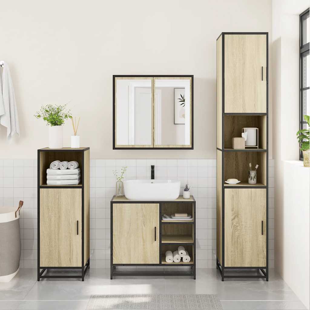 3 Piece Bathroom Furniture Set Engineered Wood