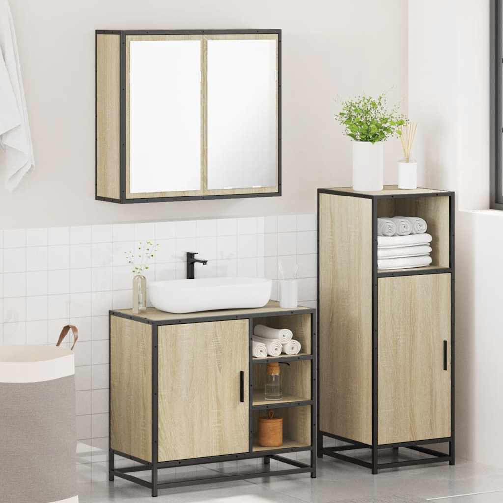 3 Piece Bathroom Furniture Set Engineered Wood