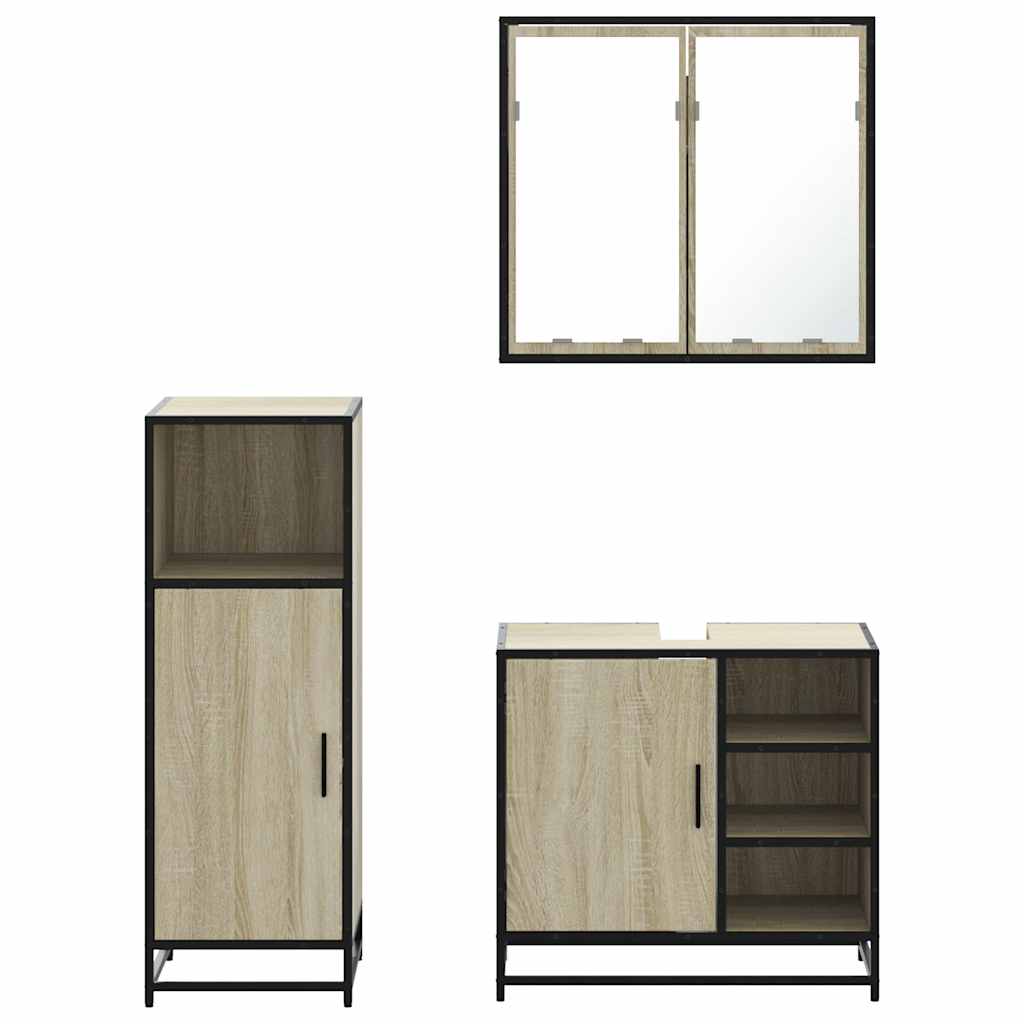 3 Piece Bathroom Furniture Set Engineered Wood