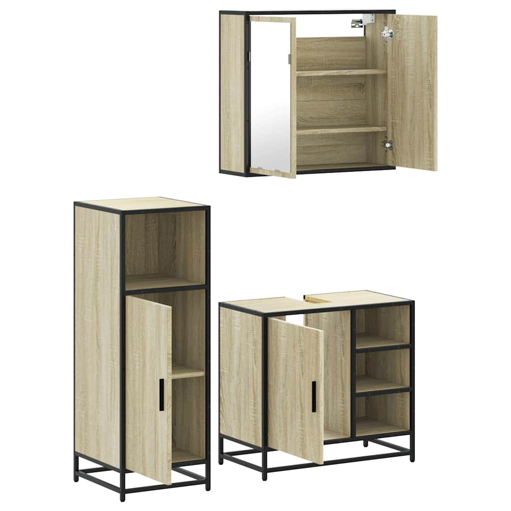 3 Piece Bathroom Furniture Set Engineered Wood