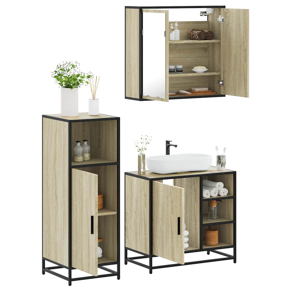 3 Piece Bathroom Furniture Set Engineered Wood