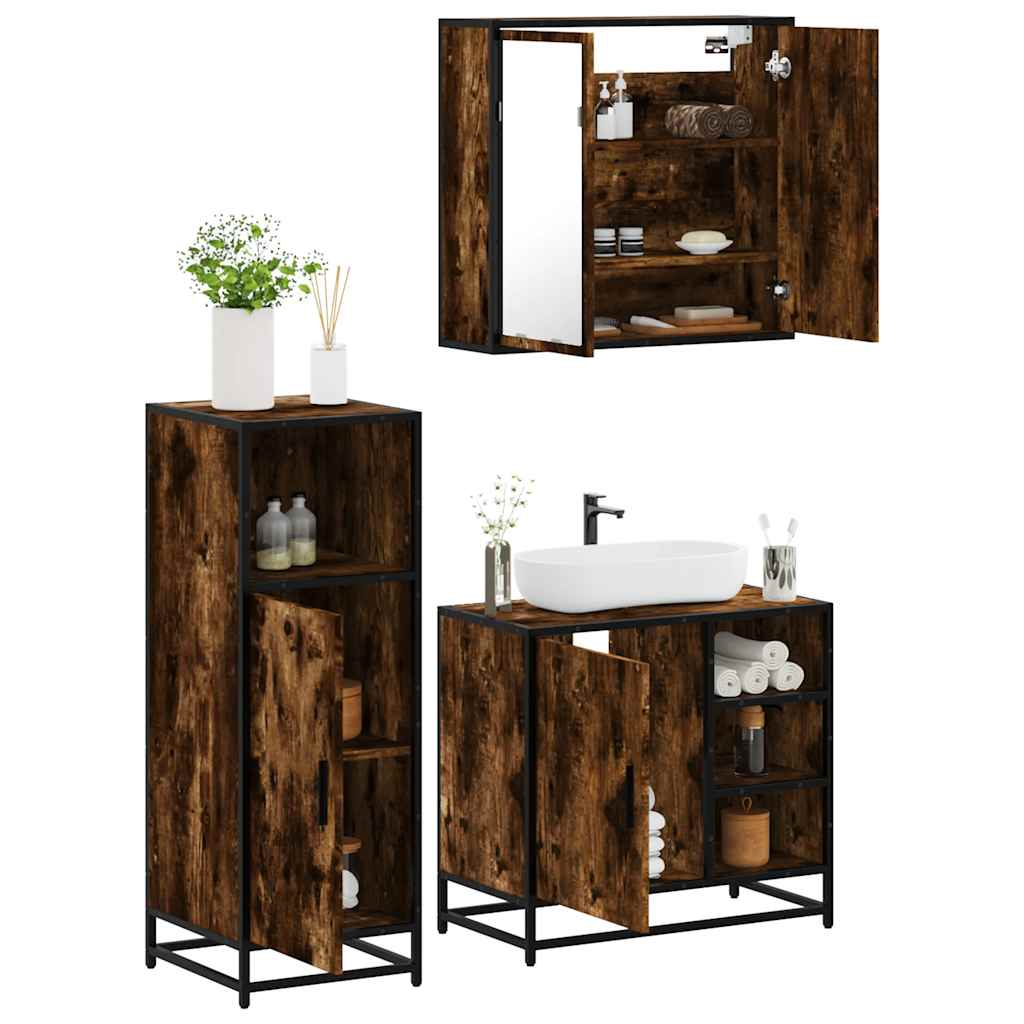 3 Piece Bathroom Furniture Set Engineered Wood