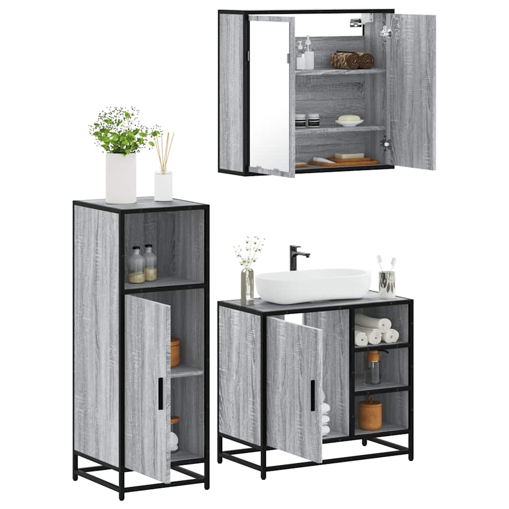 3 Piece Bathroom Furniture Set Engineered Wood