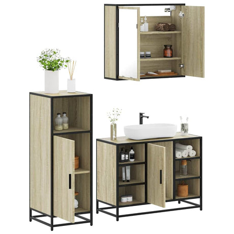 3 Piece Bathroom Furniture Set Engineered Wood