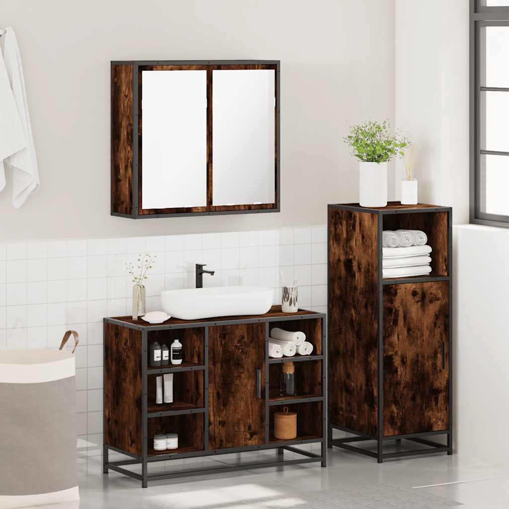 3 Piece Bathroom Furniture Set Engineered Wood