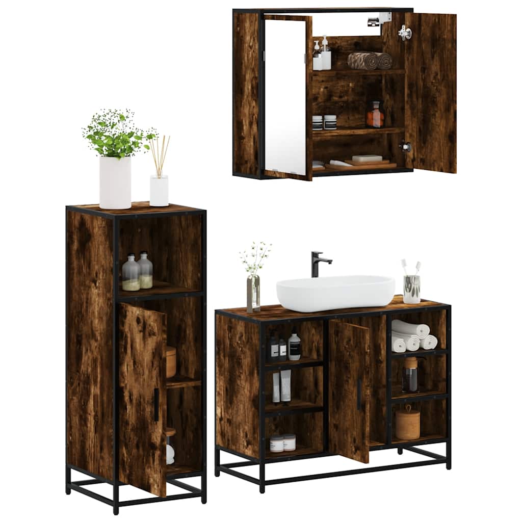 3 Piece Bathroom Furniture Set Engineered Wood
