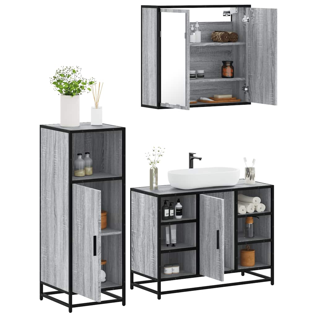 3 Piece Bathroom Furniture Set Engineered Wood