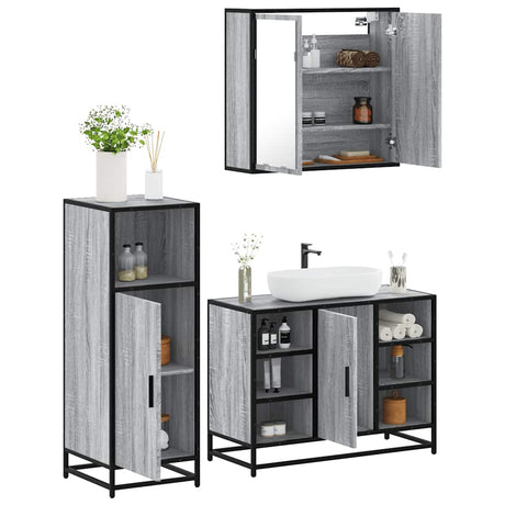 3 Piece Bathroom Furniture Set Engineered Wood