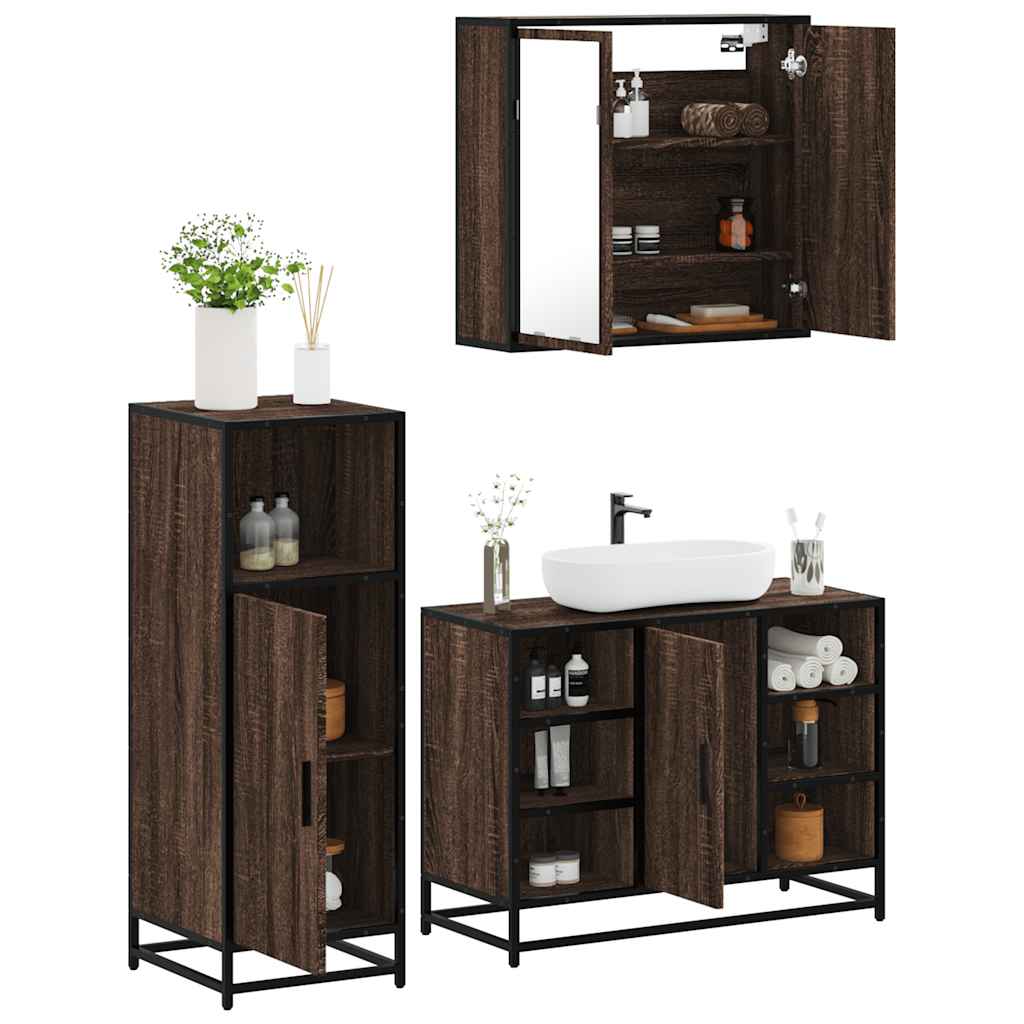 3 Piece Bathroom Furniture Set Engineered Wood