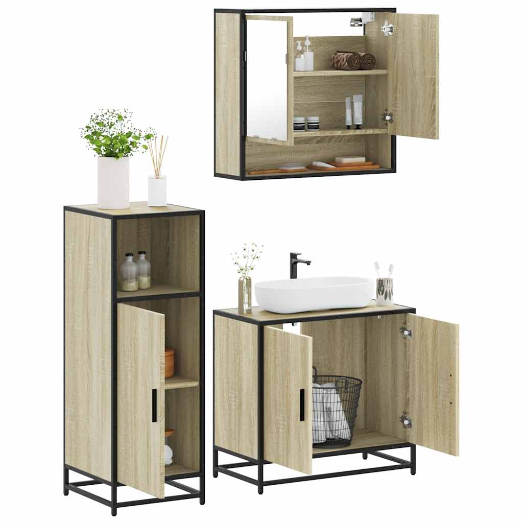 3 Piece Bathroom Furniture Set Engineered Wood