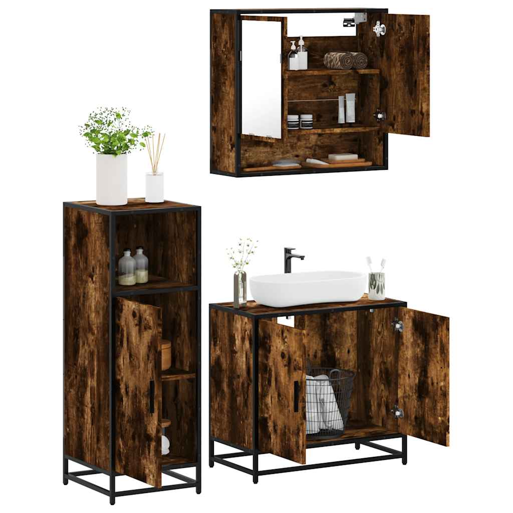 3 Piece Bathroom Furniture Set Engineered Wood