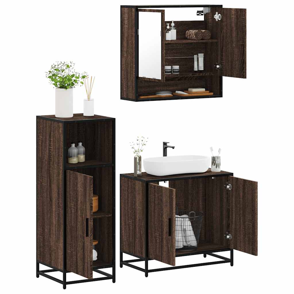 3 Piece Bathroom Furniture Set Engineered Wood