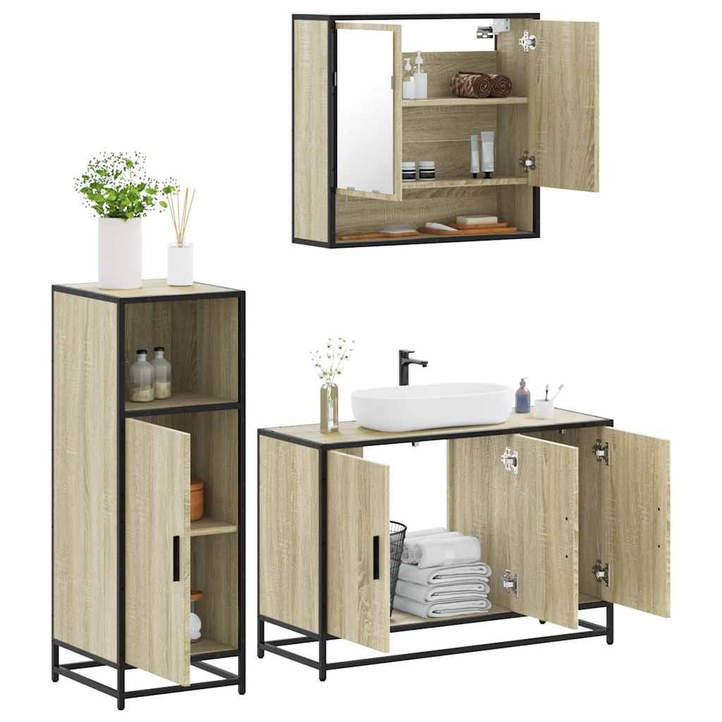 3 Piece Bathroom Furniture Set Engineered Wood