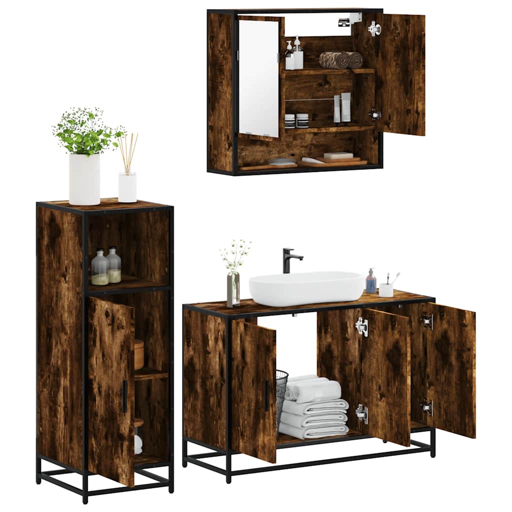 3 Piece Bathroom Furniture Set Engineered Wood