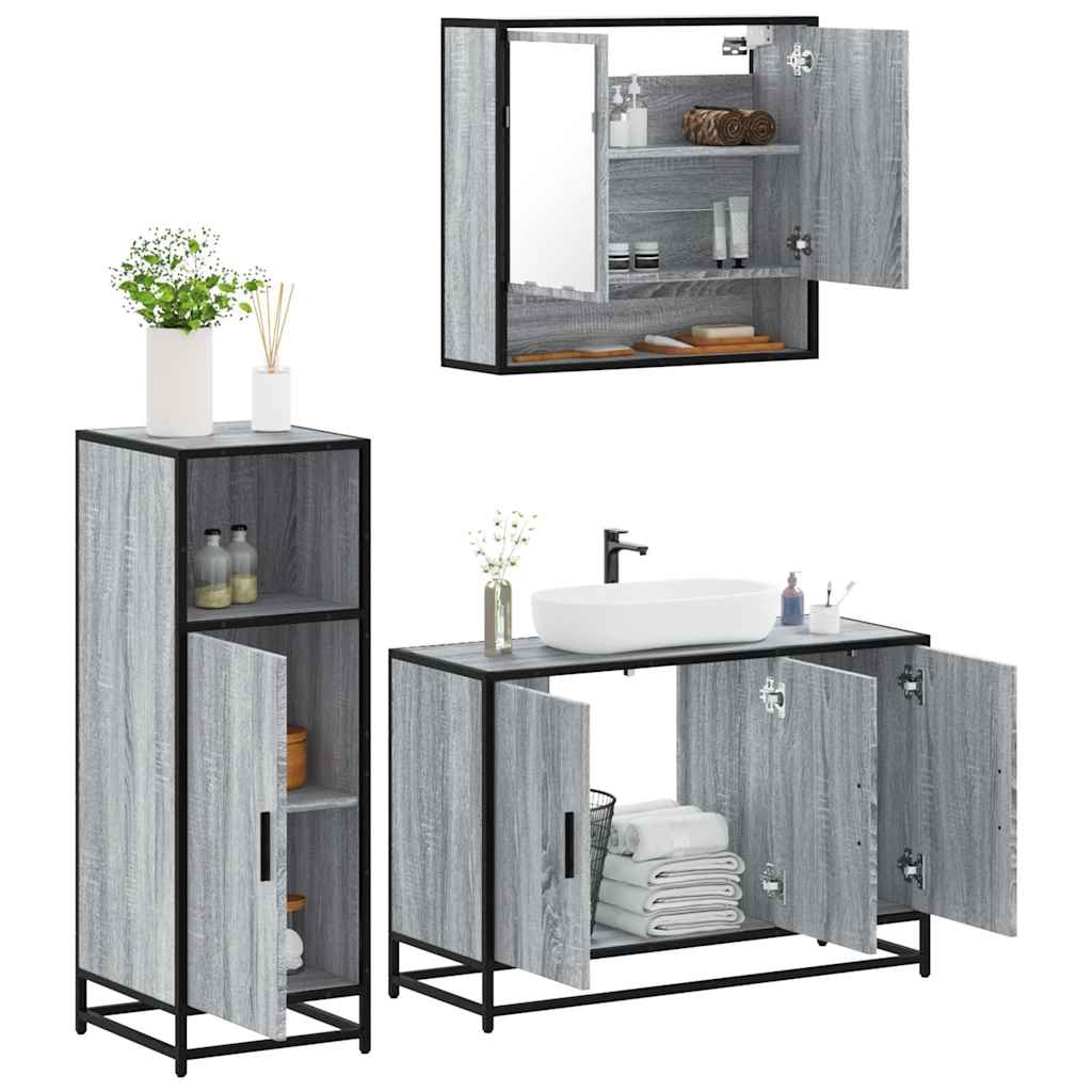3 Piece Bathroom Furniture Set Engineered Wood