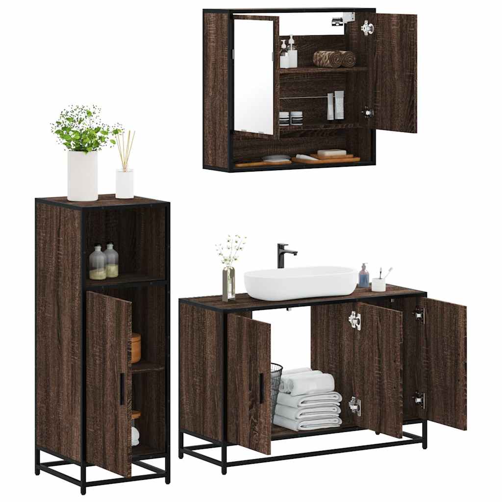 3 Piece Bathroom Furniture Set Engineered Wood