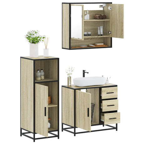 3 Piece Bathroom Furniture Set Engineered Wood
