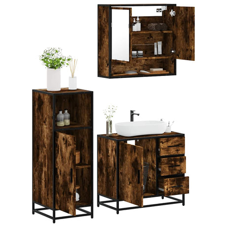 3 Piece Bathroom Furniture Set Engineered Wood